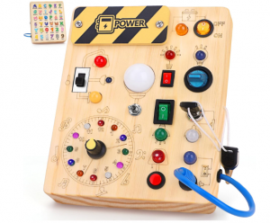 Montessori Busy Board 1 an Enfants Activity Board Jouets en Bois avec 10 Interrupteurs 23 Lumières LED Jouets Sensory Learning Toys Jeux Jeu Montessori Jouet Enfant Bebe 1 2 3 Ans Cadeau Enfant