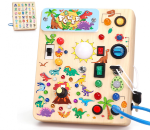 Dinosaure Montessori Busy Board 1 an Enfants Activity Board Jouets en Bois avec 10 Interrupteurs 23 Lumières LED Jouets Sensory Learning Toys Jeu Montessori Jouet Enfant Bebe 1 2 3 Ans Cadeau Enfant