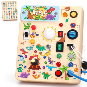 Dinosaure Montessori Busy Board 1 an Enfants Activity Board Jouets en Bois avec 10 Interrupteurs 23 Lumières LED Jouets Sensory Learning Toys Jeu Montessori Jouet Enfant Bebe 1 2 3 Ans Cadeau Enfant
