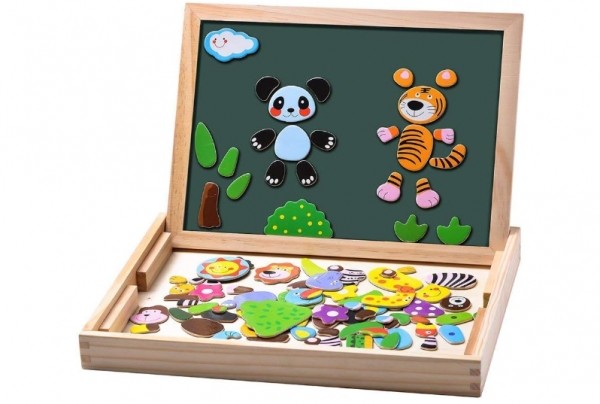 Uping Puzzles en Bois Magnétique 100 Pièces, Tableau Double Face Aimanté, Planche à Dessin Stylos Colorés Craies, Jouet Educatif Enfant 3 Ans Plus – Image 2
