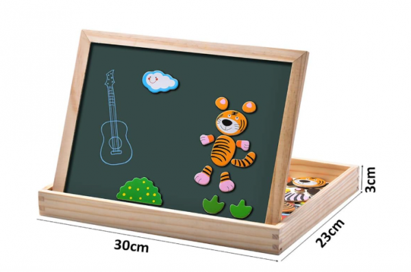 Uping Puzzles en Bois Magnétique 100 Pièces, Tableau Double Face Aimanté, Planche à Dessin Stylos Colorés Craies, Jouet Educatif Enfant 3 Ans Plus – Image 3